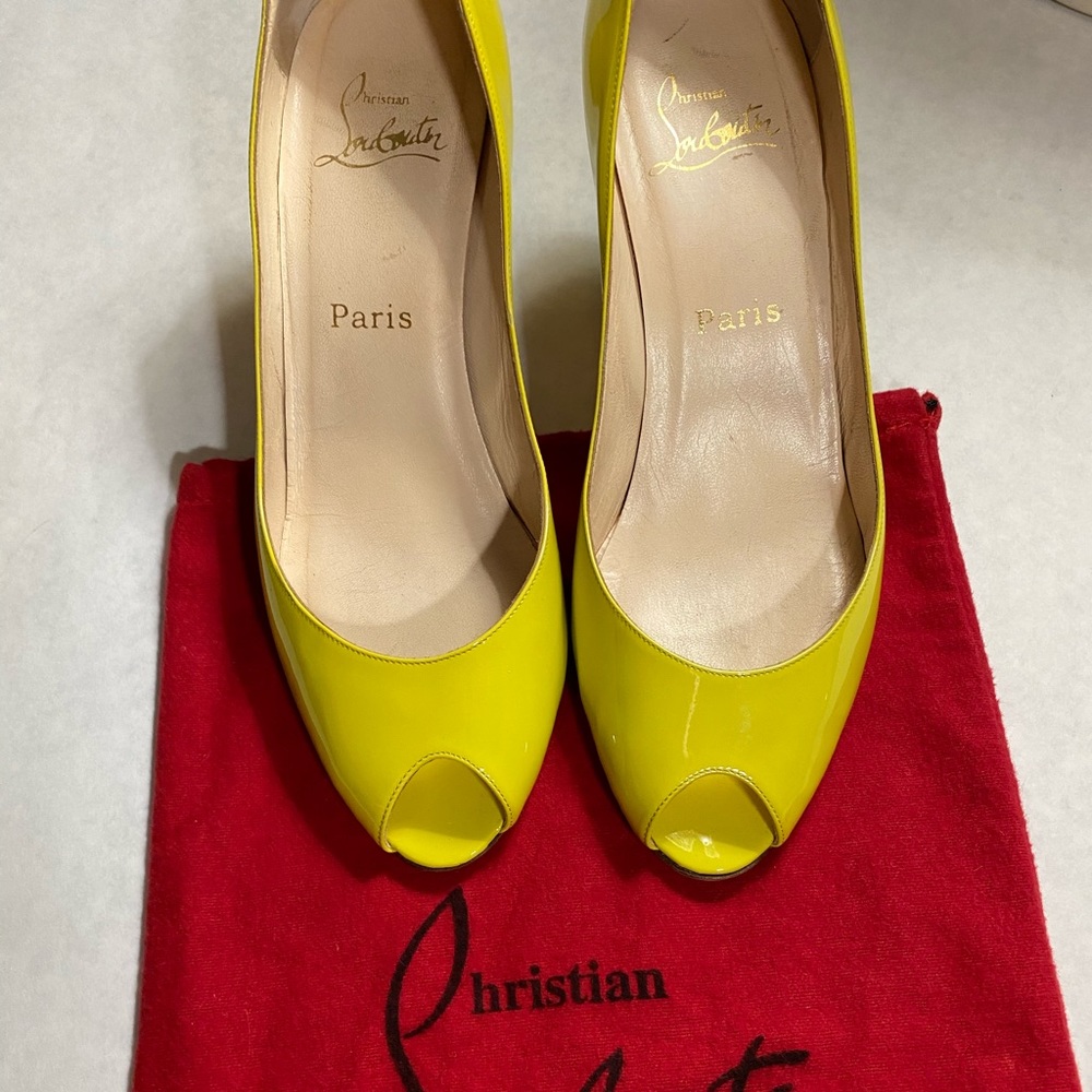 Christian Louboutin Patent Peep Toe Heels Yellow Size IT 39